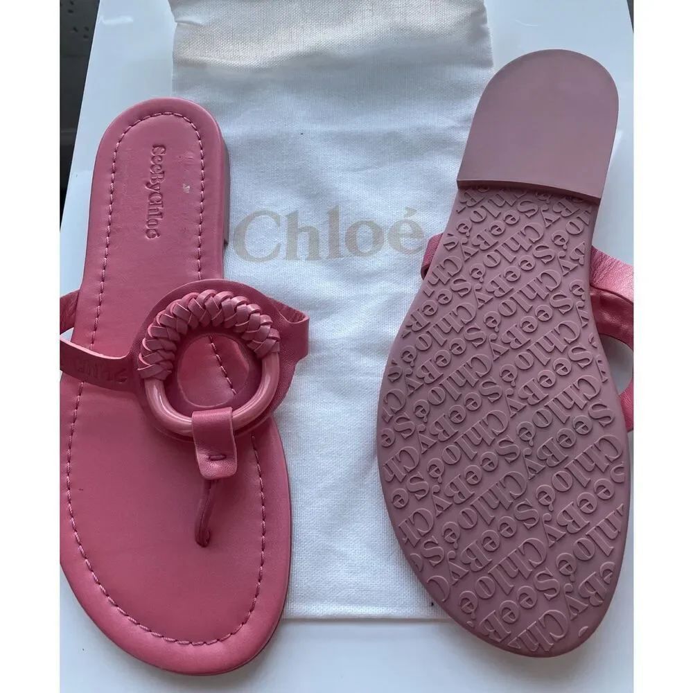 See by Chloe Women's Hana Flat Thong Sandals in Pink Size 40 US 10 - Picture 6 of 6